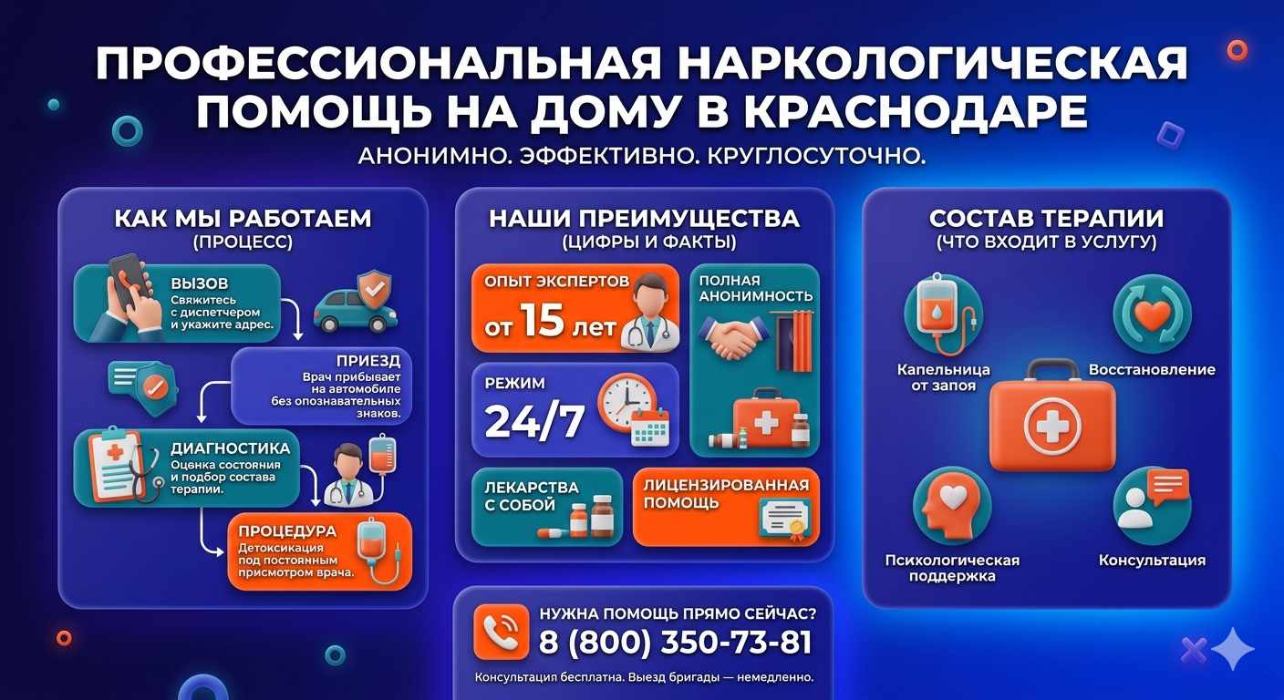 Инфографика о принципах лечения алкоголизма на дому в Раменском: этапы вызова нарколога, преимущества анонимной детоксикации и состав медицинской помощи.